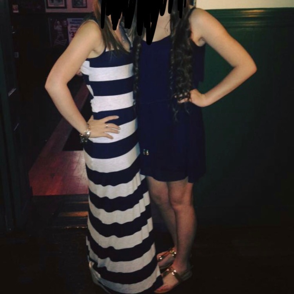 Navy and grey striped maxi dress